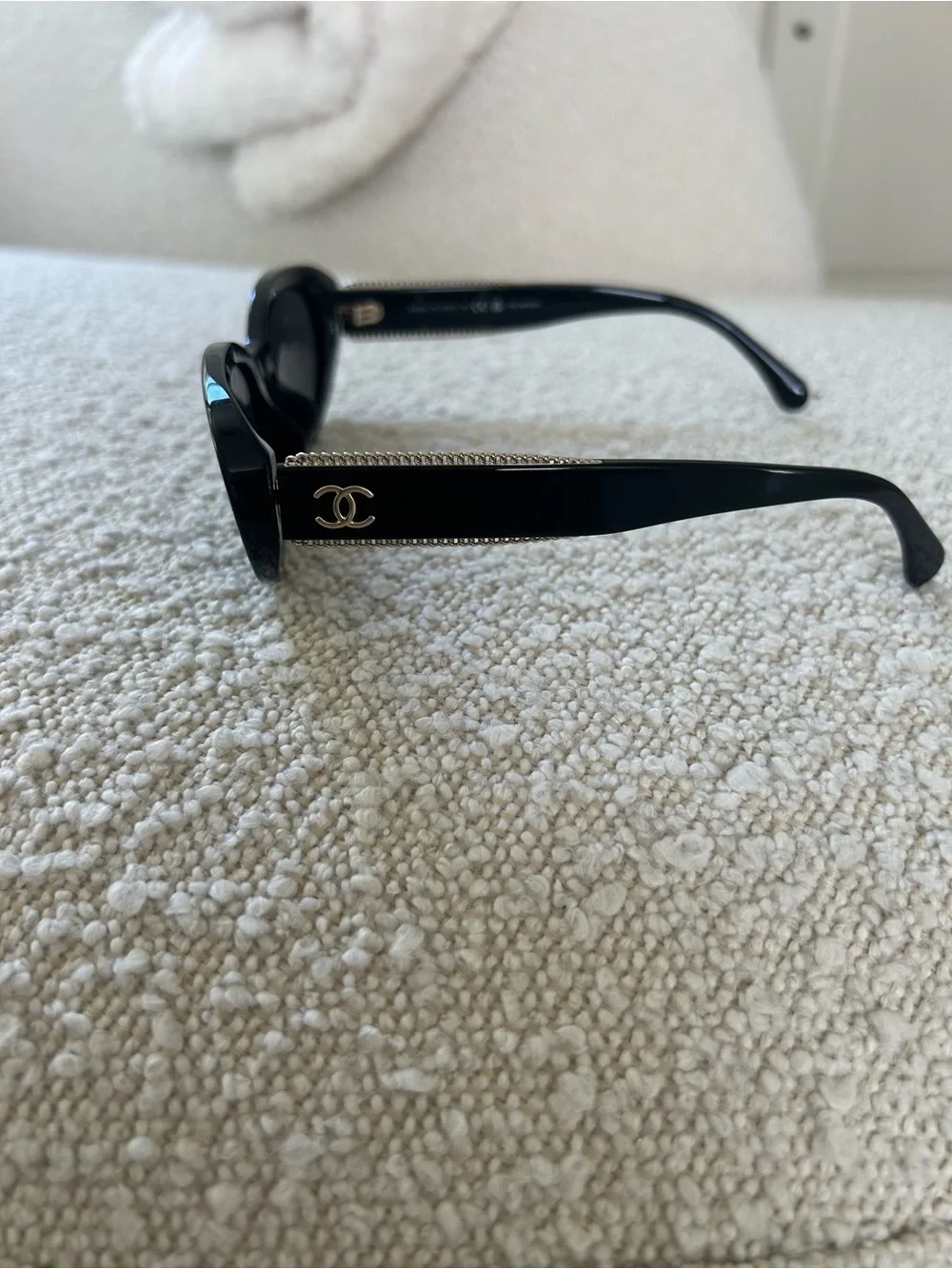 CHANEL Black Oval Logo Sunglasses